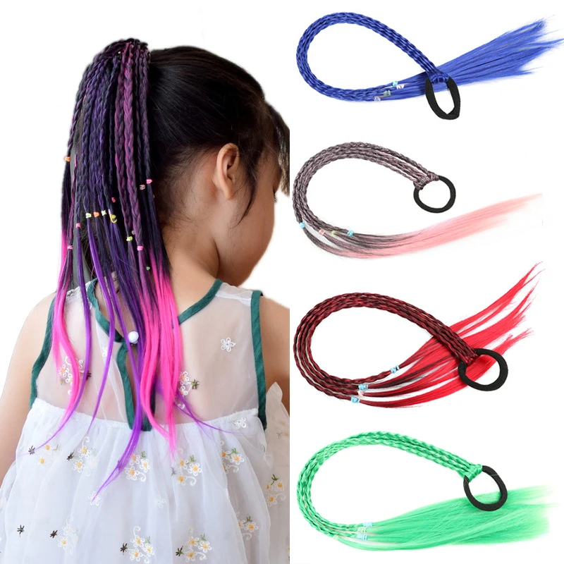 Girls Colorful Wigs Ponytail Hair Ornament Headbands Rubber Bands Beauty Hair Bands Headwear Braid Kids Gift Hair Accessories