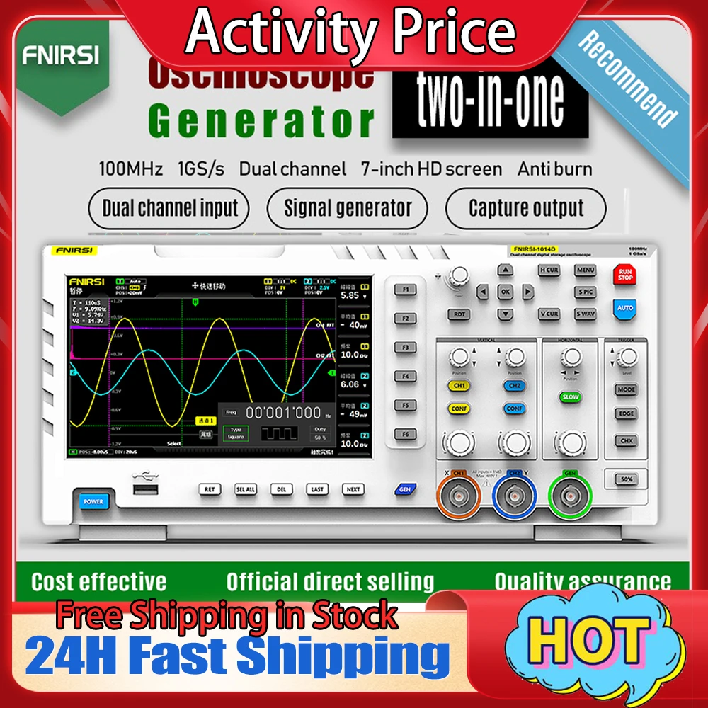 FNIRSI 1014D Digital Oscilloscope Dual Channel Input Signal Generator Osiloscopio Digital 1GSa/s Sampling Rate 1GB Storage