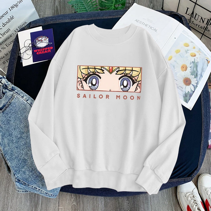 Kawaii Clothes Cartoon Hoodie Long Sleeves Anime Sailor Moon Crewneck Sweatshirt Casual Loose Autumn Cute Tops Pullover Women