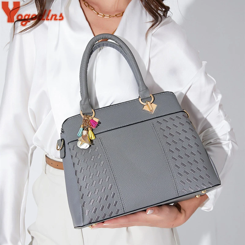 Yogodlns Fashion Women Handbags Tassel PU Leather Totes Bag Top-handle Embroidery Crossbody Bag Shoulder Bag Lady Simple Style