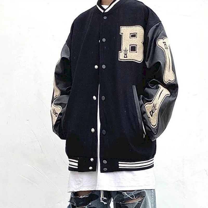 High street men's jacket spring autumn national fashion hip-hop woolen vintage baseball jacket men's loose street coat unisex