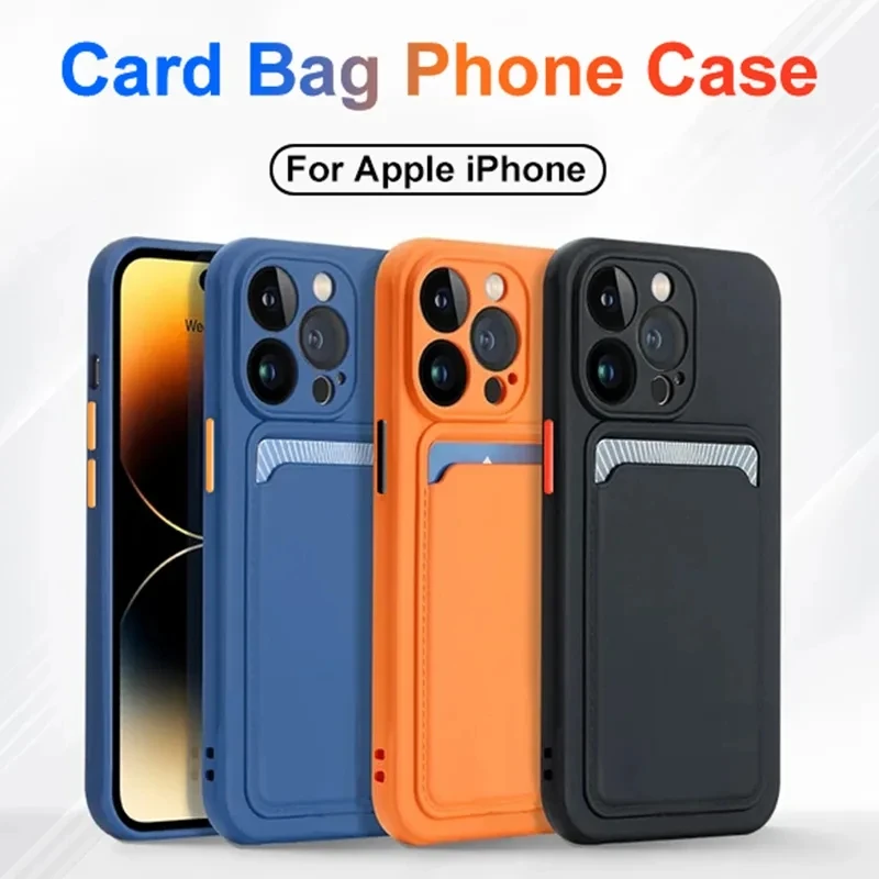 Candy Color Silicone Phone Case For iPhone 12 13 SE 2020 11 Pro Max XS X XR 6 7 8 Plus Wallet Card Holder Soft Shockproof Cover