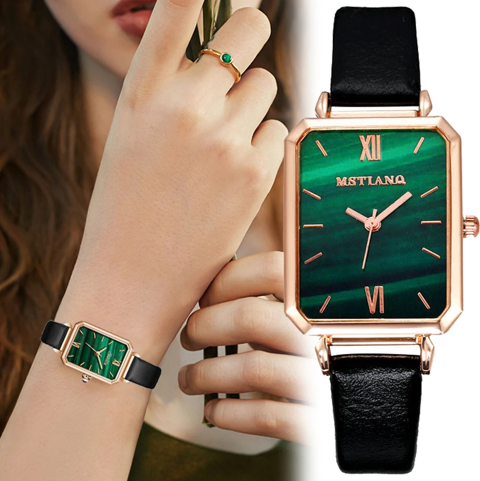 Luxury Malachite Dial Watch for Women Lady Simple Square Plate Digital Watch Lover Valentine's Day Gift Wrist Clock Watches
