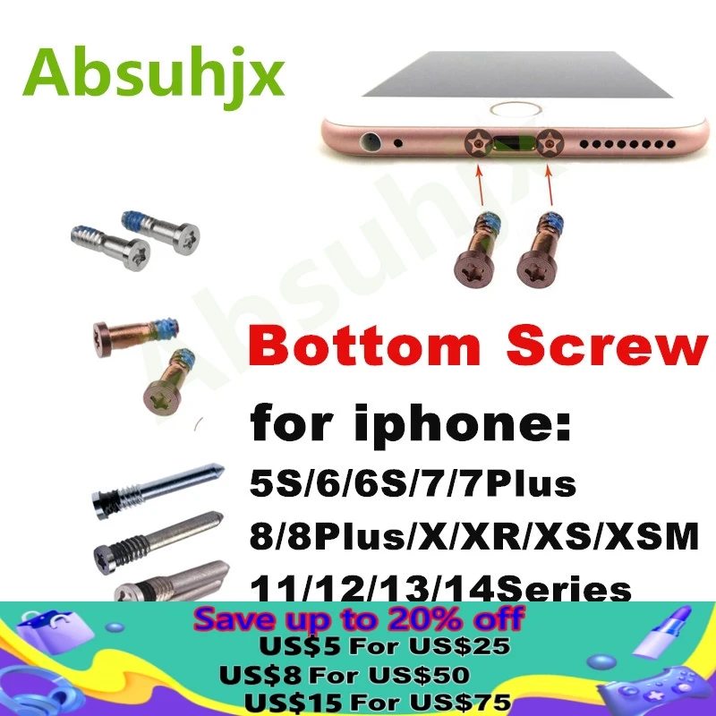 Absuhjx 200pcs Bottom Screw for iPhone 6S 6 Plus 5S 8 X Dock Connector Torx 5 Point Star Pentacle Screws Accessories Pentalobe