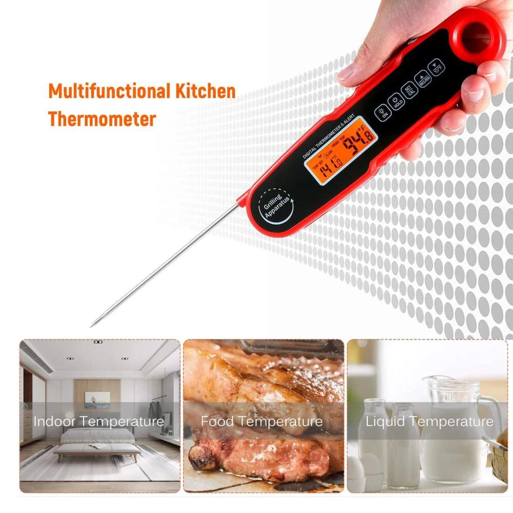IPX4 Waterproof Handheld Foldable Kitchen Food Cooking BBQ Meat Grill Roast Oven Thermometer Milk Liquid Temperature Probe Fork
