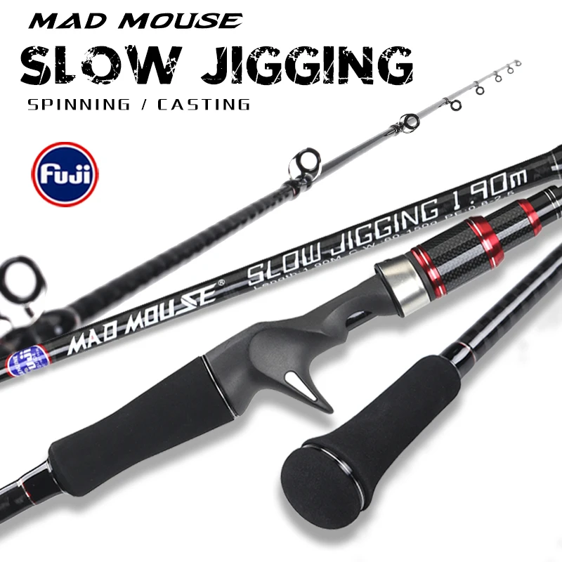 MADMOUSE slow jigging rod Japan fuji parts 1.9M 12kgs lure weight 60-150g pe0.8-2.5 boat rod spinning/casting Ocean Fishing Rod