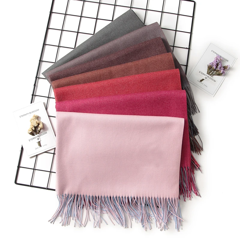 2021 Winter Women Scarf Fashion Solid Soft Cashmere Scarves for Lady Pashmina Shawls Wrap Blanket Bandana Female Foulard Tassel