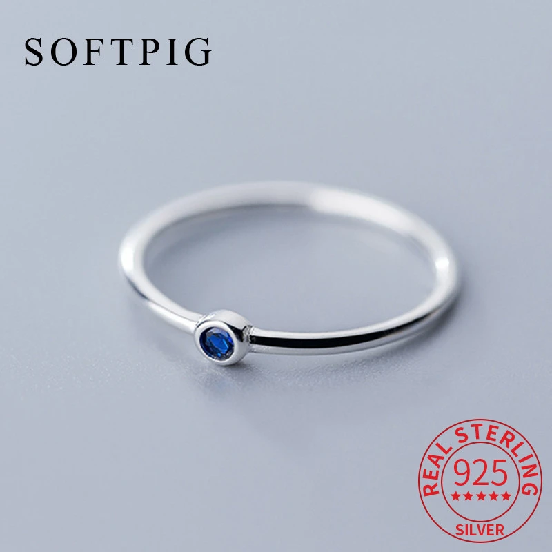 INZATT Real 925 Sterling Silver Blue Zircon Round Ring For Fashion Women Cute Fine Jewelry 2019 Minimalist Accessories Gift