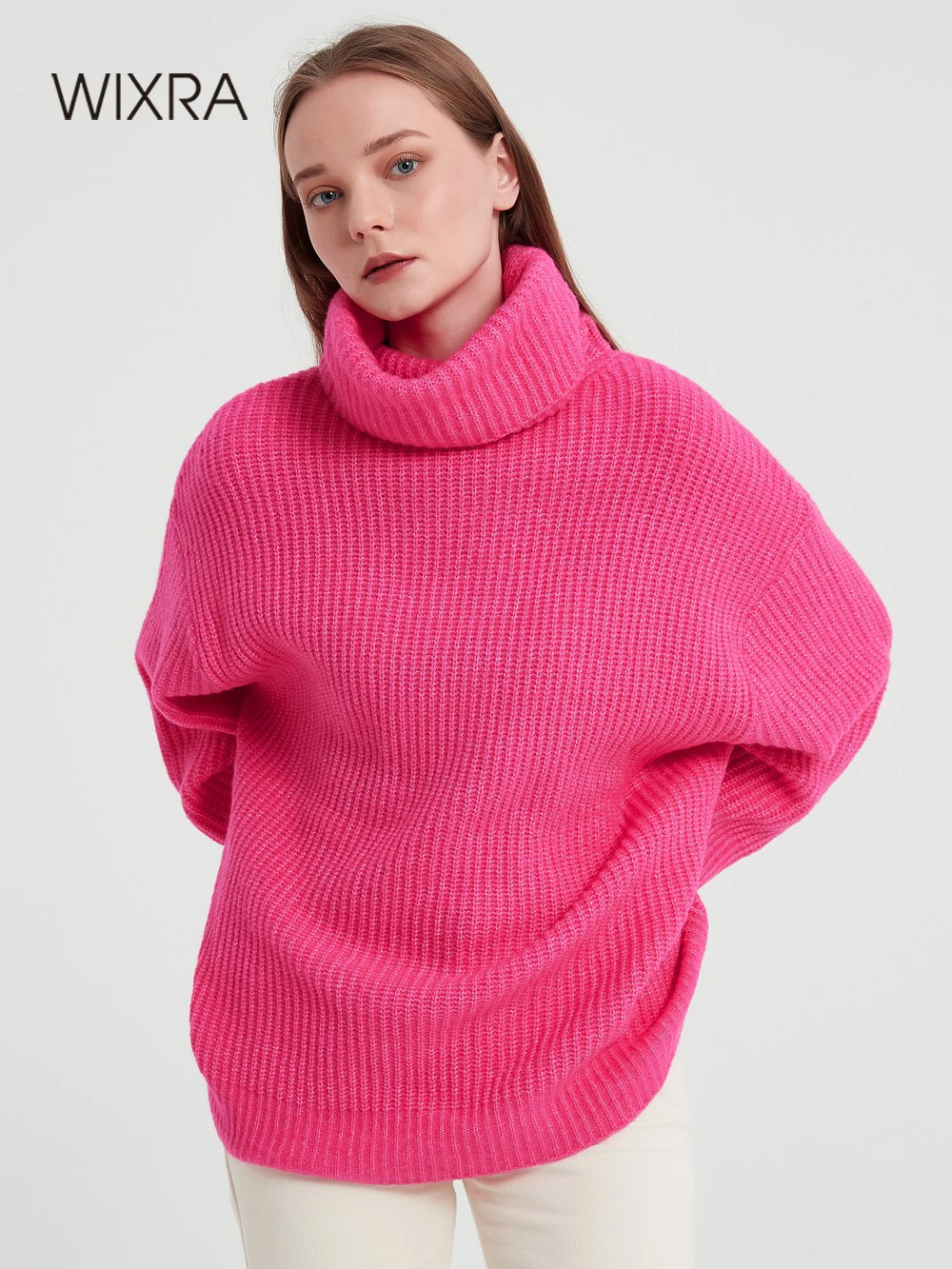 Wixra Women Turtleneck Sweater Female Solid Loose Pullovers Soft Warm Jumper Candy Color Oversized Tops Autumn Winter