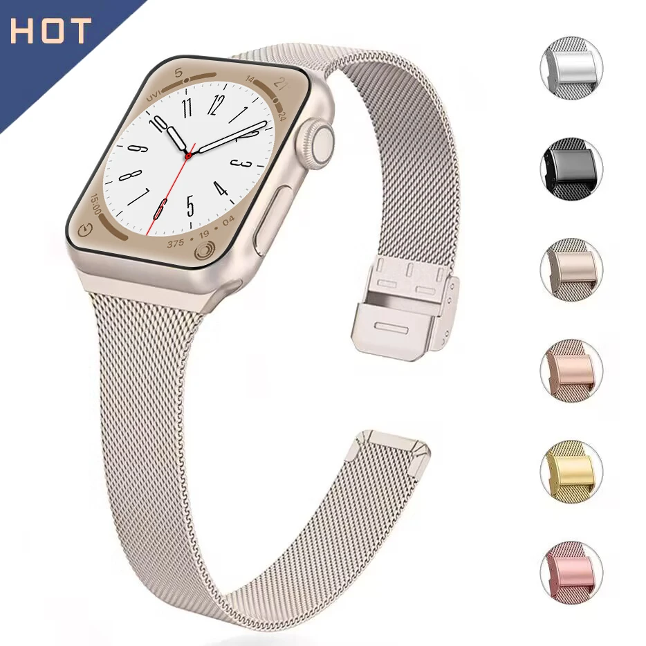 Slim Metal band for Apple Watch 7/6/SE/5/4/3/2/1 38mm 40mm 41MM 45MM  Stainless Steel Milanese Watch strap for iwatch 42MM 44MM