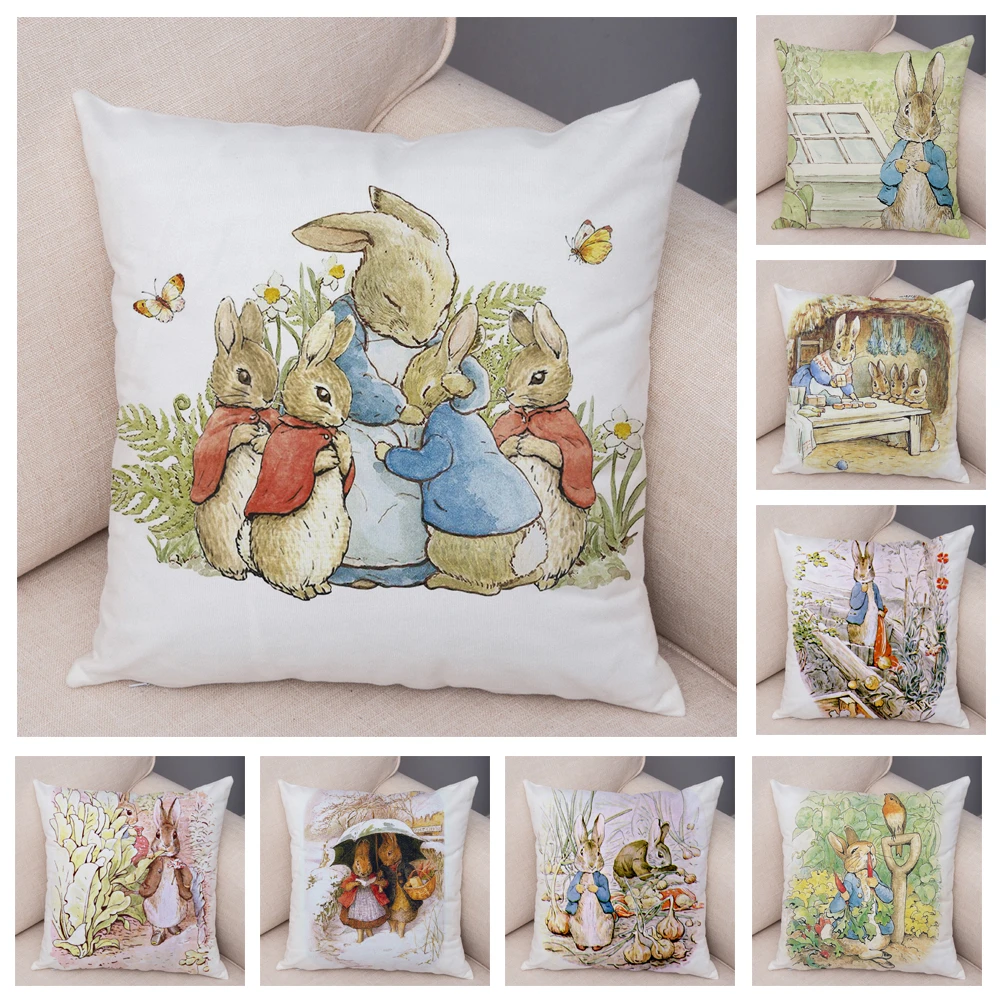Cute Cartoon Rabbit Soft Plush Cushion Cover for Sofa Home Children Room Decor Fairy Tale Animal Pillowcase Pillow Case Covers