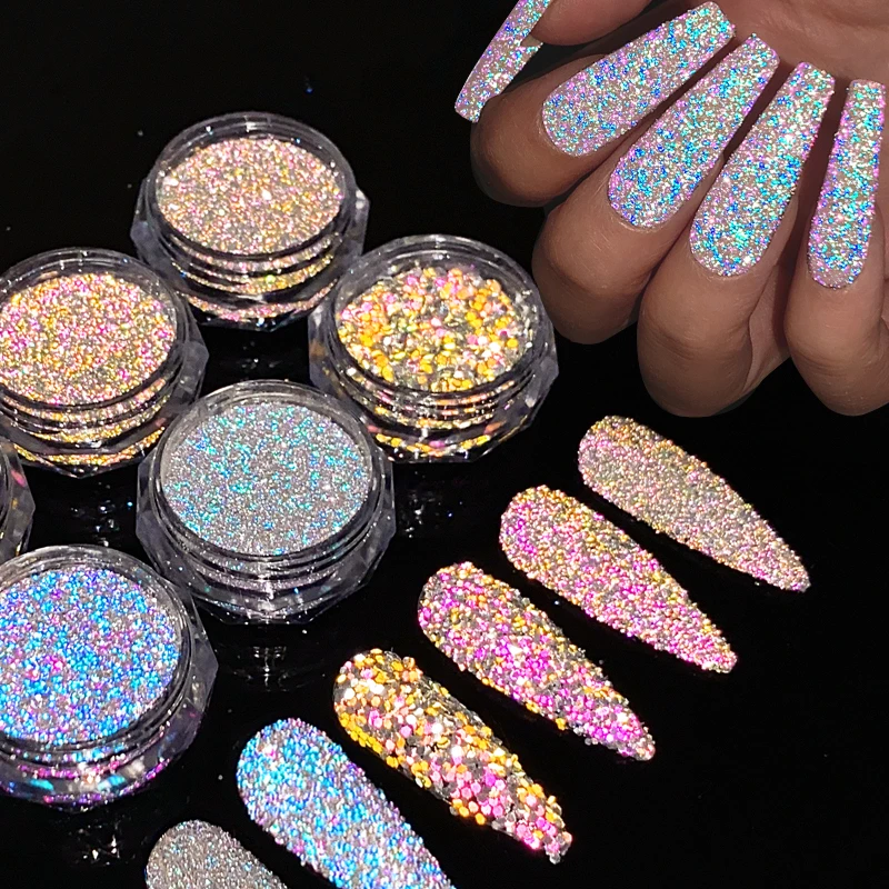 Nail Crystals Rhinestones Powder Rainbow Color Glitter Shiny Pigment Iridescent Glass Micro Drill Nail Art DIY Decoration Tips