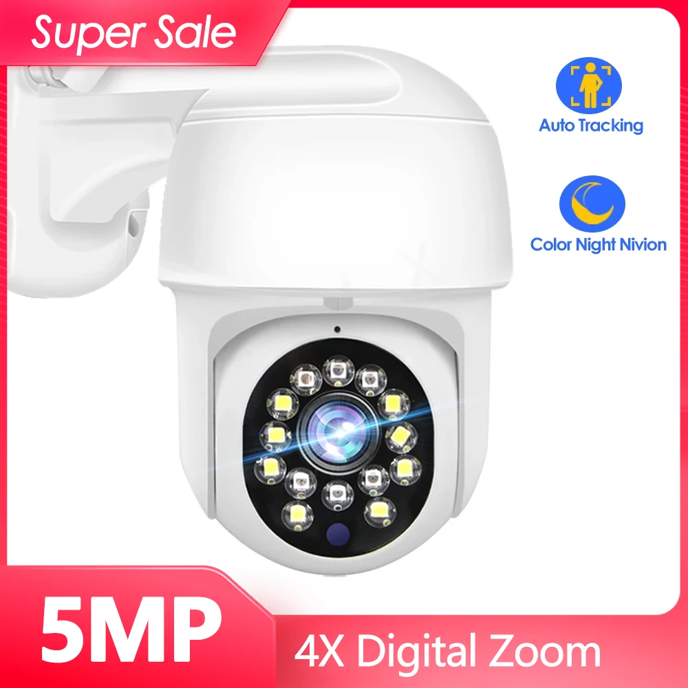 5MP CCTV Security IP Camera WiFi 1080P Wireless PTZ Outdoor Auto Tracking 4X Digital Zoom Mini Video Surveillance Camera Remote