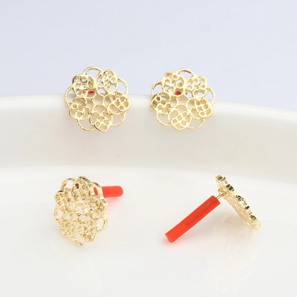6pcs/lot Zinc Alloy Fashion Golden Round Flowers Base Earrings Connector Charms For DIY Fashion Earrings Jewelry Accessories