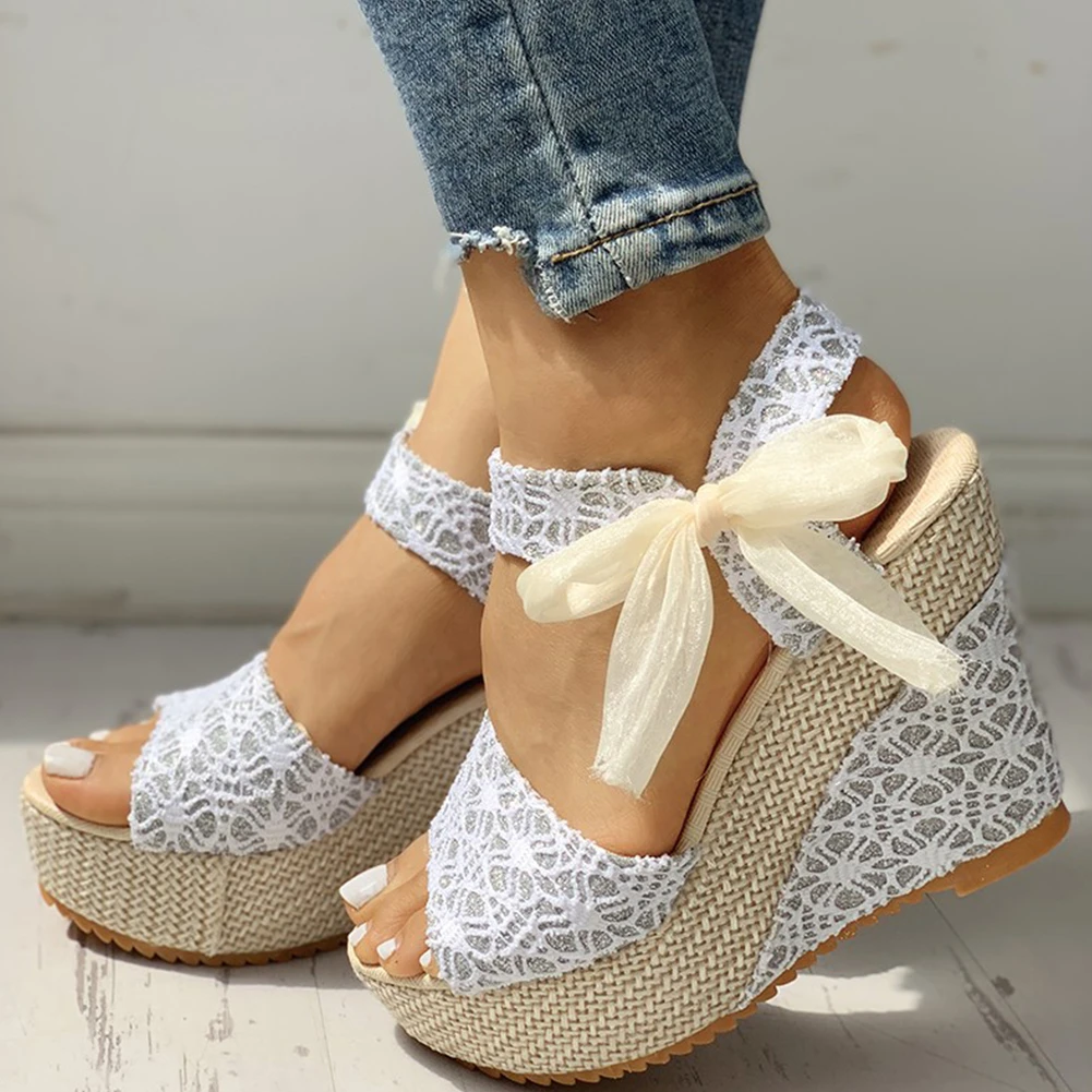 INS Hot Lace Leisure Women Wedges Heeled Women Shoes 2021 Summer Sandals Party Platform High Heels Shoes Woman