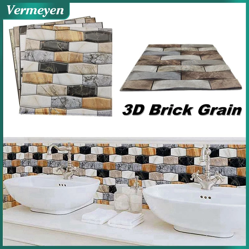 10/20pcs 3D Wall Sticker Marble Pattern PVC Waterproof Self-Adhesive Wall Paper 30x30cm Brick Grain Bathroom Wall Stickers