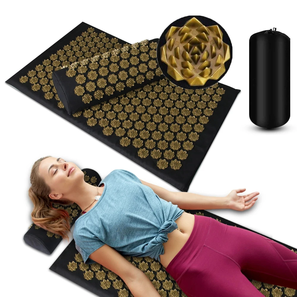 Acupressure Massage Mat With Needles Set Back Massager for Neck Foot Kuznetsov's Applicator Massage Pad Yoga Mat With Pillow