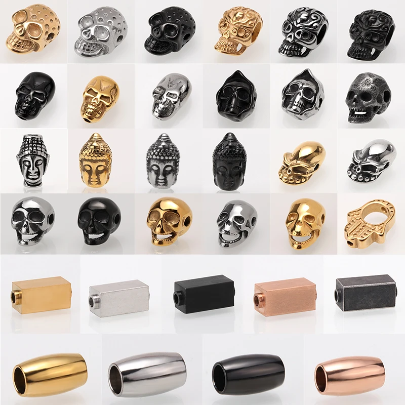 Stainless steel beads 1 pcs DIY skull beads for man's charms bracelets Copper plating kralen jewelry making diy rope pendant