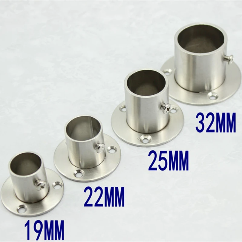 2pcs/lot Stainless Steel Pipe Bracket 19-32mm Dia Tube Support Flange Seat for Wardrobe Hanging Rail Rod Pole Socket End Holder