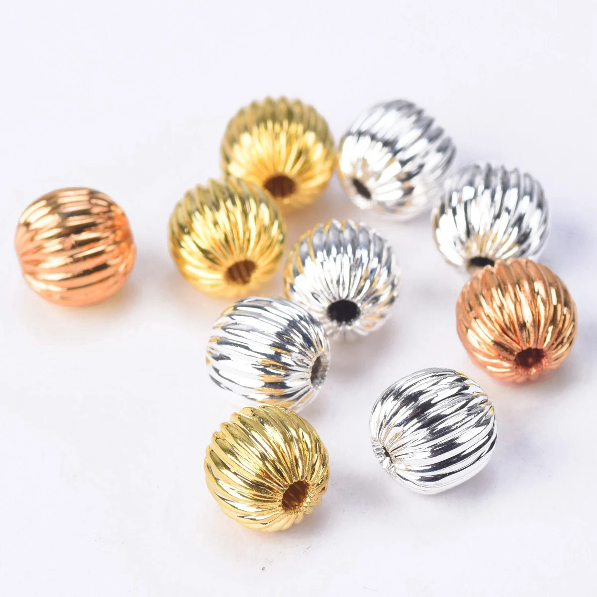 Plated Gold Color Round 4mm 5mm 6mm 8mm Hollow Plicated Metal Brass Loose Spacer Beads lot for Jewelry Making DIY Crafts