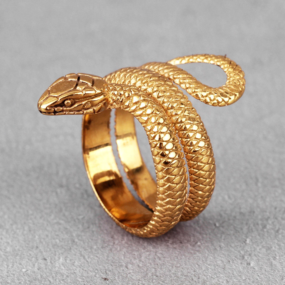 Gold Snake Animal Stainless Steel Mens Rings Punk Hip Hop Unique Trendy For Male Boyfriend Jewelry Creativity Gift Wholesale