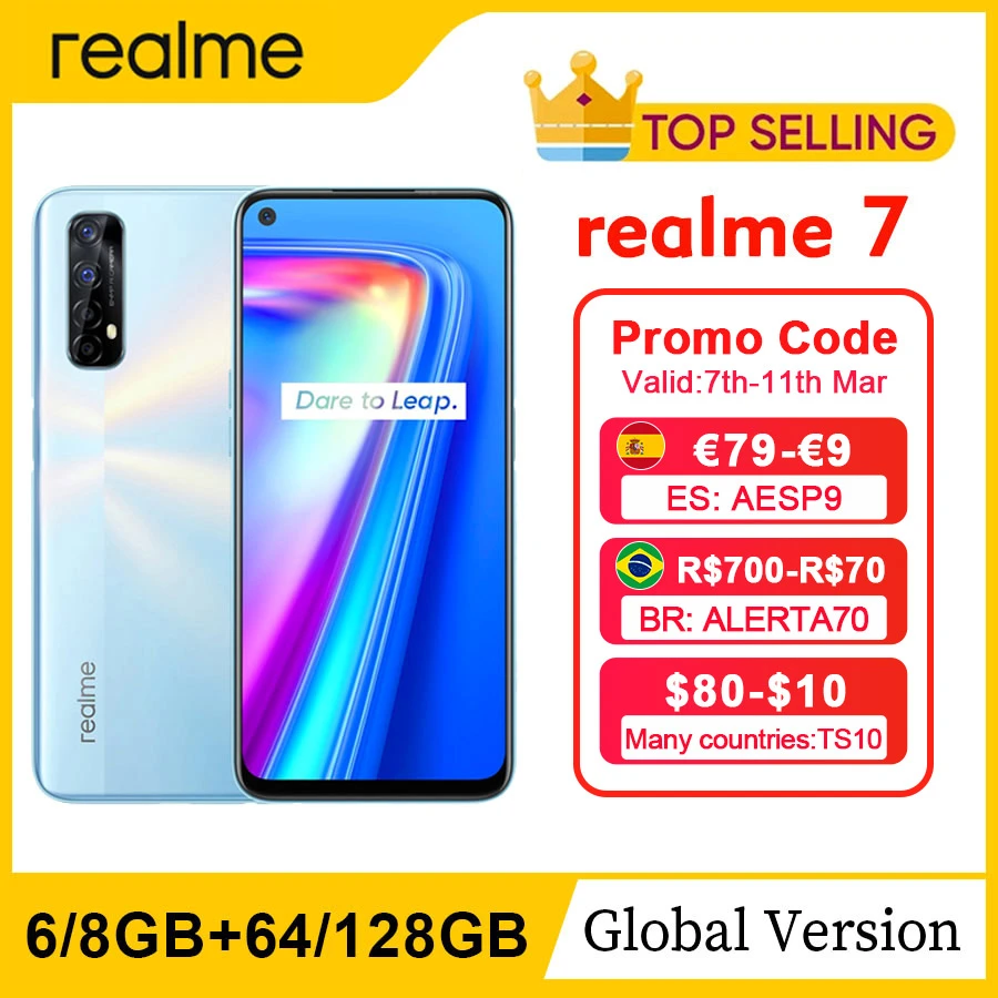 realme 7 NFC 6.5'' FHD+ 6/8GB 64/128GB 48MP Quad Cams Smartphone Helio G95 Octa Core 30W Dart Charge 5000mAh Mobile Phone