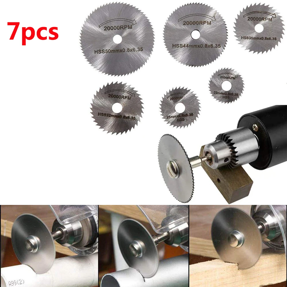 7Pcs 25/32/50 HSS Circular Saw Blade Rotary Tool For Dremel Metal Cutter Power Tool Set Wood Cutting Discs Drill Mandrel Cutoff