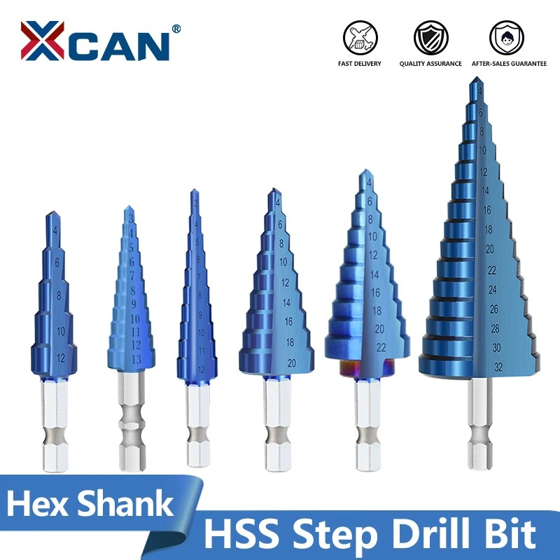 XCAN Step Cone Drill Bit 3-12/13 4-12/20/22/32mm Hole Cutter for Wood Metal Drilling Tool Nano Blue Coated Core Drill Bit