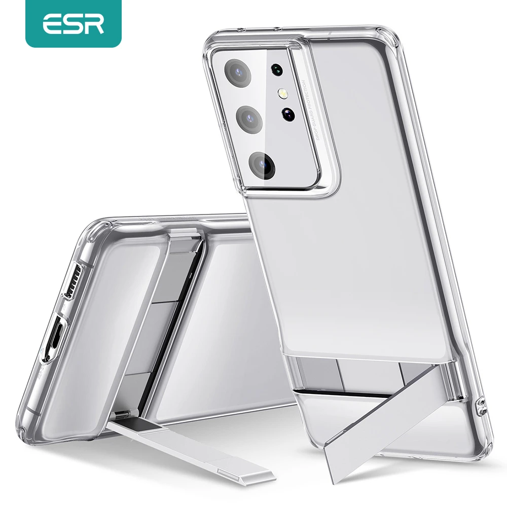 ESR Case for Samsung Galaxy S21/S21 Plus/S21 Ultra 5G Metal Kickstand Case Luxury TPU Back Cover for Galaxy S21 Ultra Clear Case