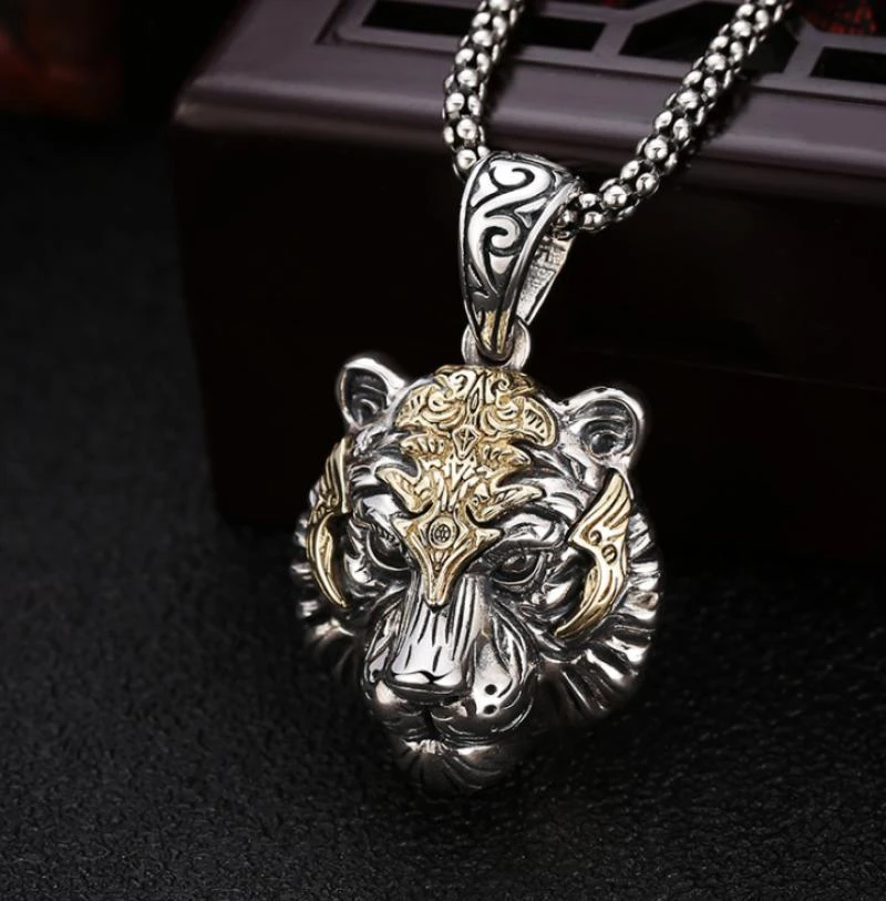 Fashion Domineering Animal Tiger Head Punk Pendant Men and Women Personality Beast Zodiac Necklace Jewelry Gift