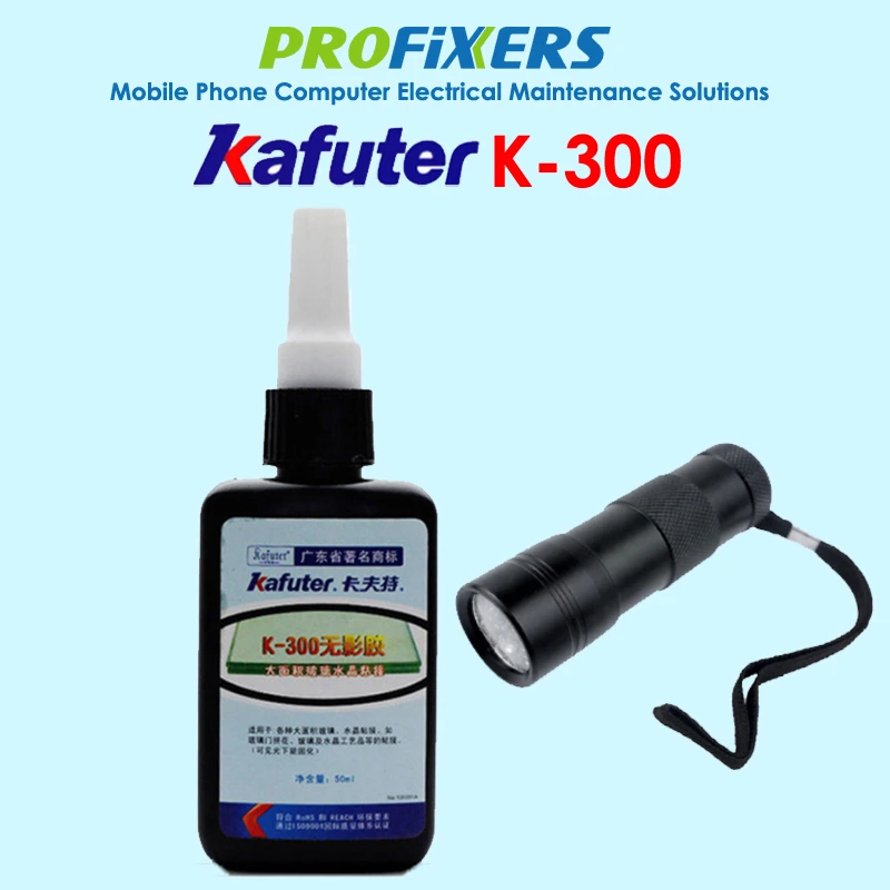 free shipping 50ml Kafuter UV Glue UV Curing Adhesive K-300 Transparent Crystal and Glass Adhesive with UV Flashlight