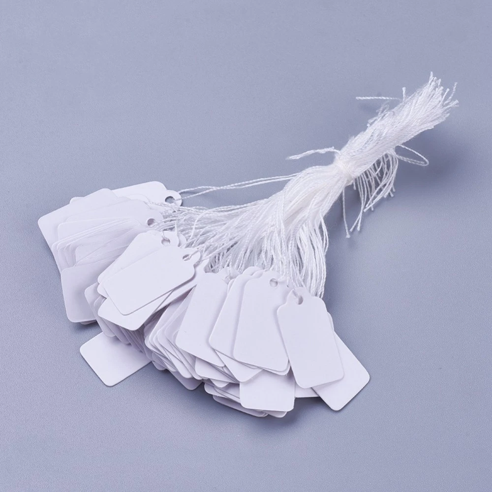 500pcs Rectangle Jewelry String Cords Price Tags White Blank Label jewelry Display Cards Hang Tag Card 23x13mm