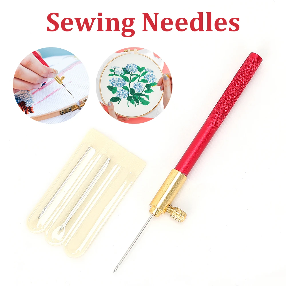3 in 1 Wood Handle French Crochet Embroidery Tambour Beading Hoop Hook with 3 Needles DIY Weave Craft Knitting Sewing Tool Set