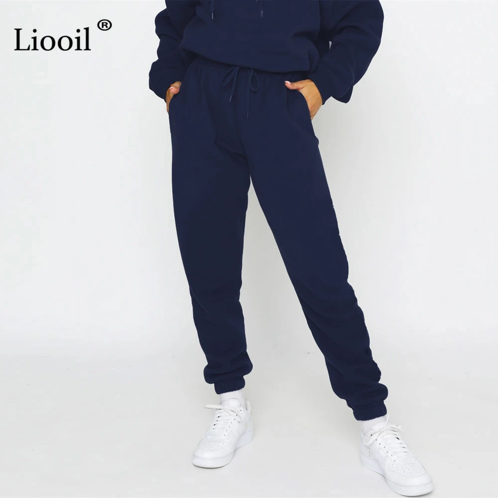 Liooil Joggers Fleece Drawstring Pencil Pants Women High Waist Baggy Sweatpants With Pocket Casual Fall Winter Streetwear Pants