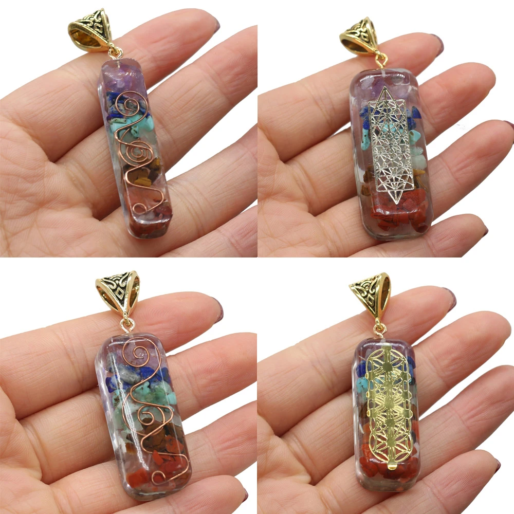 Charms Orgonite Amulet Crystal Pendants Reiki Heal 7 Chakras Gold-plated Yoga Meditation Resin Jewelry for Making Necklace Gift