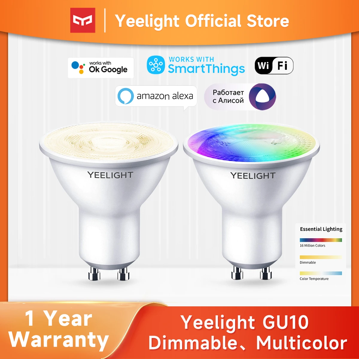 Yeelight LED GU10 Dimmable/Colorful Smart LED Bulb Colorful Lamp 350 Lumen Work with Yeelight App Google Assistant Alexa Mijia