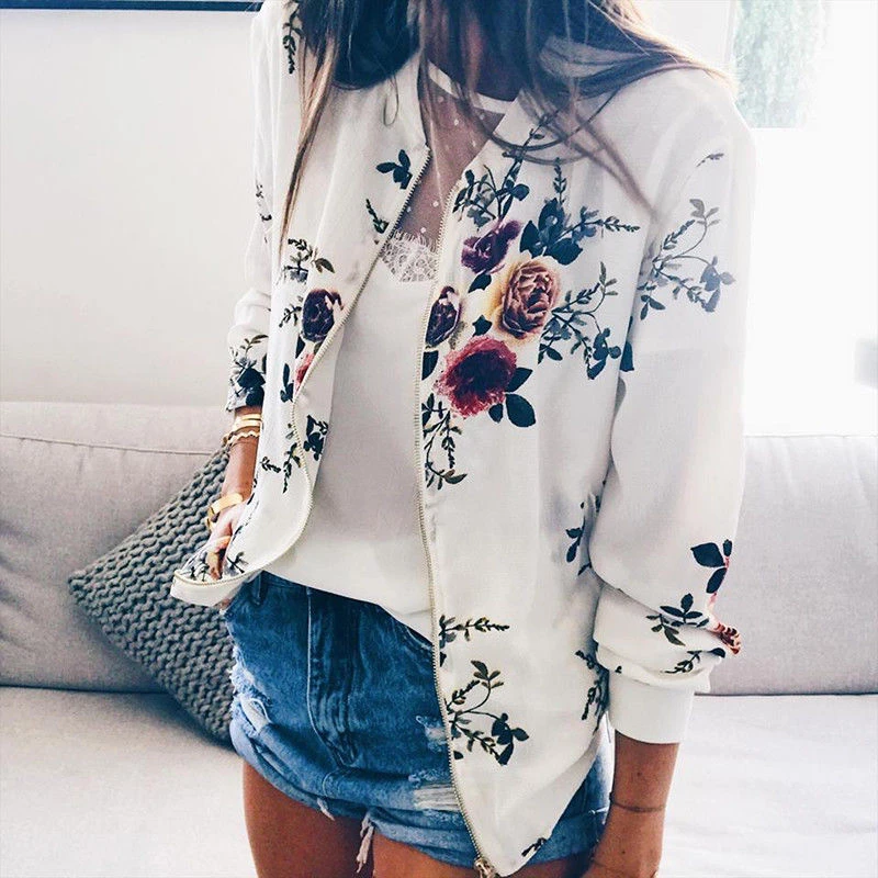 Women Casual Lightweight Jacket Spring Autumn Flower Leaf Printed Long Sleeve Thin Coat Plus Size 8XL Zipper Up Bomber Jackets