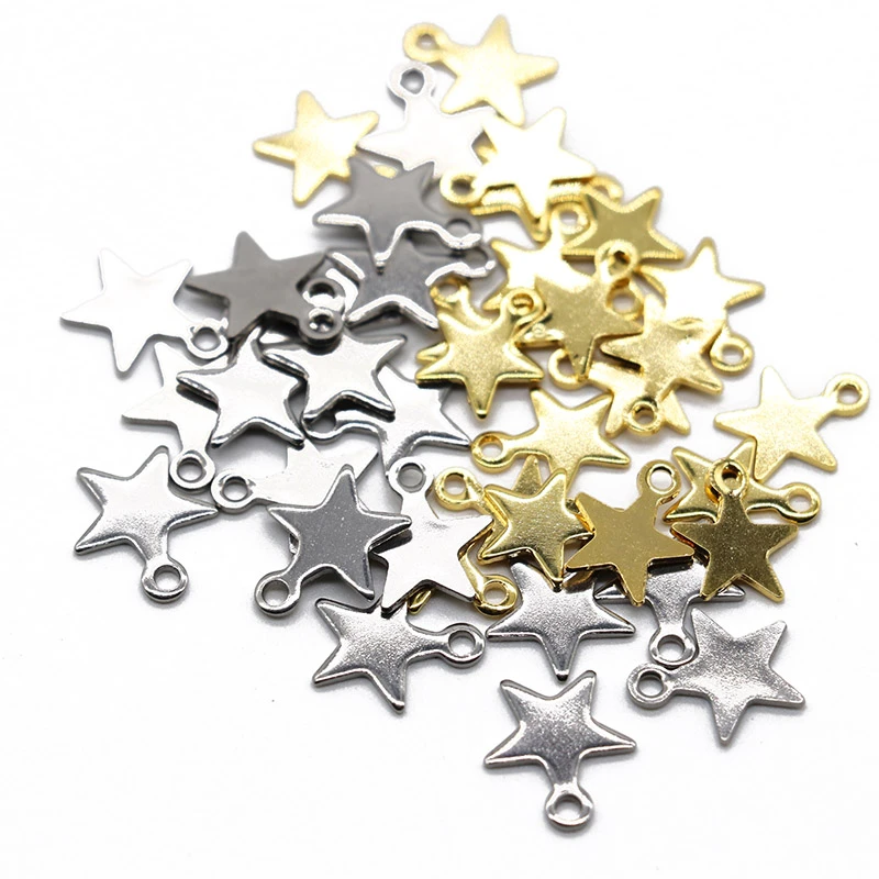 50pcs/lot 9x10mm Stainless Steel Star Moon Charms Pendants Star Floating Charm for DIY Pendant Necklace Jewelry Making Findings