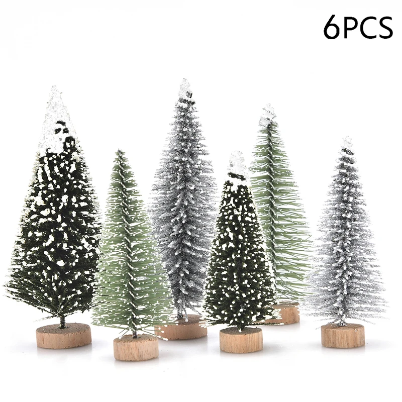 1/5/6 Pcs Miniature Christmas Tree Small Artificial Sisal Snow Landscape Architecture Trees for Christmas Crafts Tabletop Decor