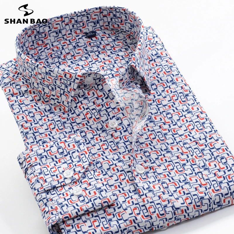 6XL 7XL 8XL 9XL 10XL SHANBAO brand oversized size men's autumn casual long-sleeved shirt geometric pattern printed classic shirt