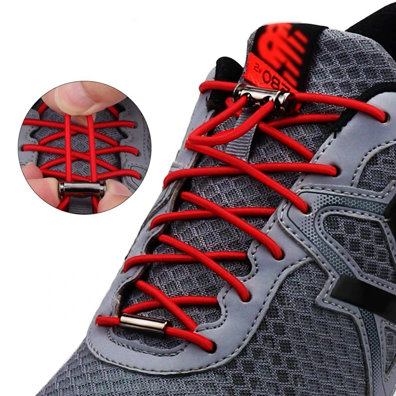 1 Pair No Tie Shoe laces Elastic Shoelaces Round Metal Buckle Kids Adult Quick Lock Shoe lace Leisure Sneakers Lazy laces