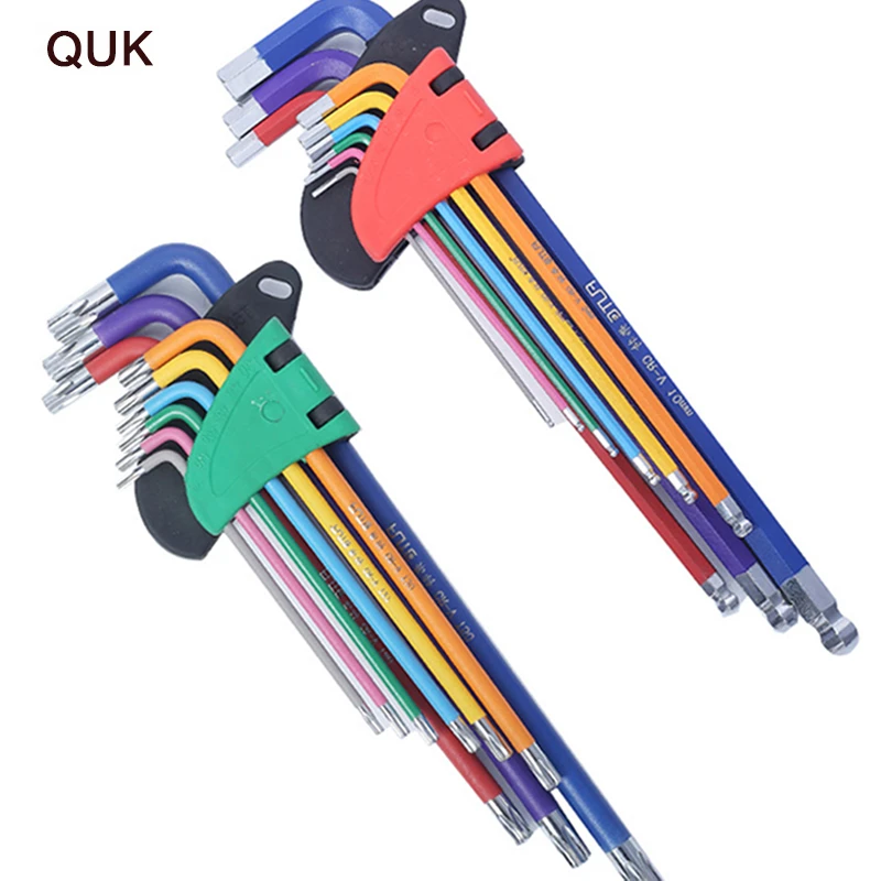 QUK Allen Key Set Hex Wrench Screwdriver Set Hexagon Spanner Universal 9Pcs Ball End Torx Star Keys Tool L Type Hand Tools Kit