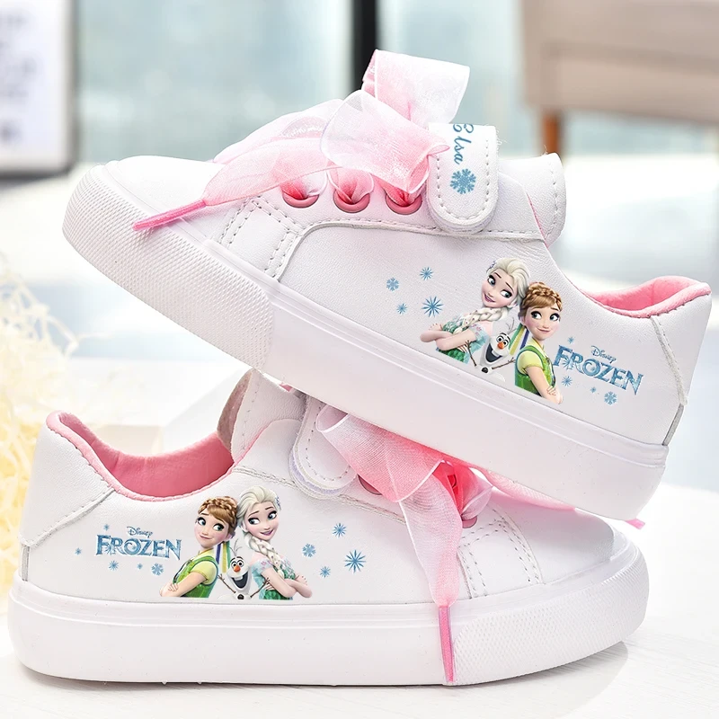 Disney girls frozen princess white Bow canvas shoes non-slip soft bottom sports casual  shoes  for girl gift