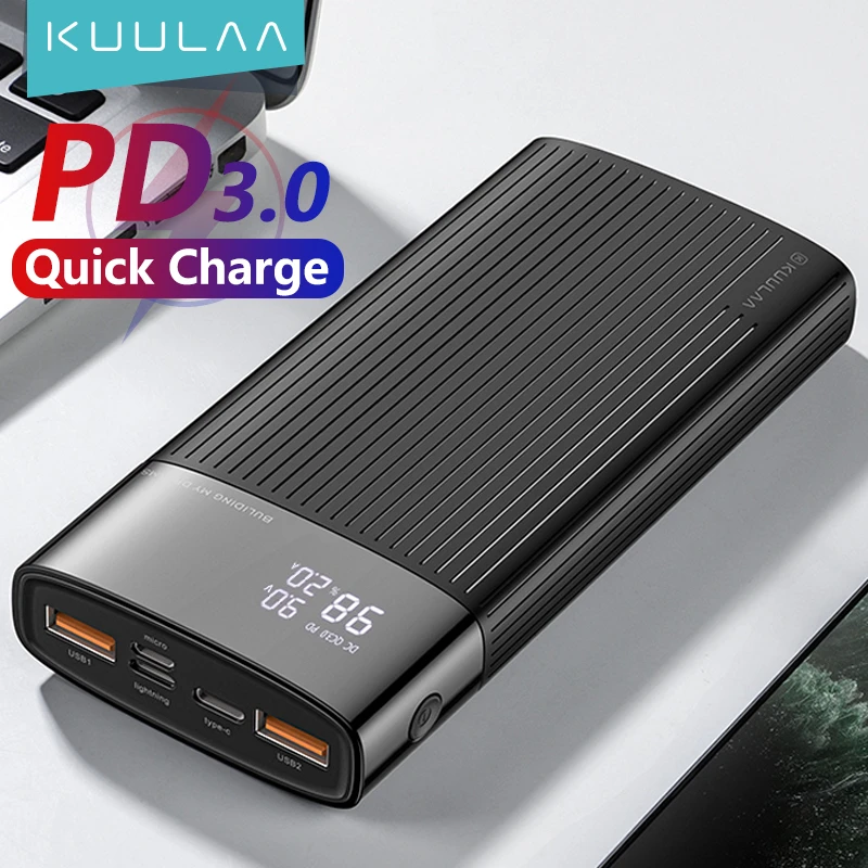 KUULAA 20000mAh Power Bank USB C PD fast charger Quick Charge 3.0 Portable External Battery for iPhone 11 Xiaomi mi 10 Powerbank