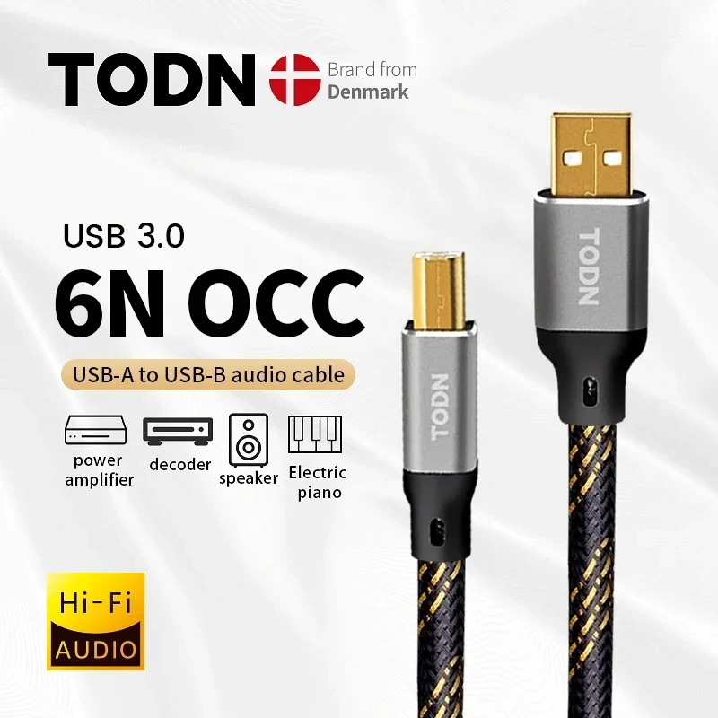 TODN Hifi USB Cable High Quality 6N OCC Type A to Type B Hifi Data audio digital Cable For DAC