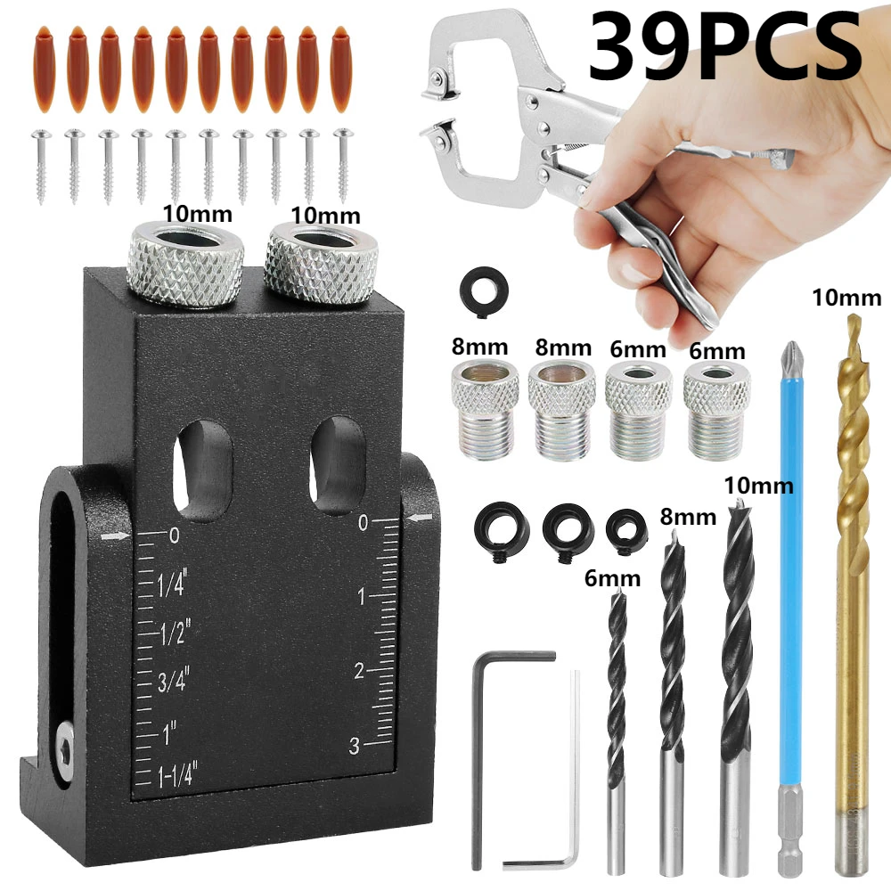 Pocket Hole Jig Kit 15-Degree Angle Drill Guide Woodworking Drill Angle Guide Hole Puncher Locator Jig Oblique Hole Holder Kit