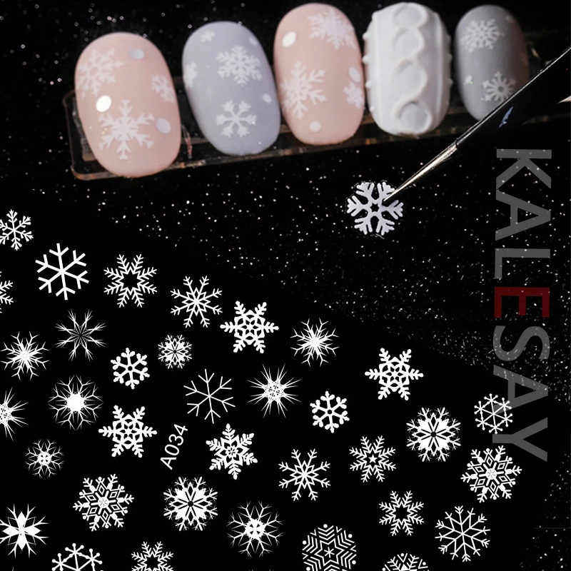 Merry Christmas Nail Art Decals Decoration Self Adhesive Nail Art Stickers Manicure Design White Snow Sticker for Nail Design