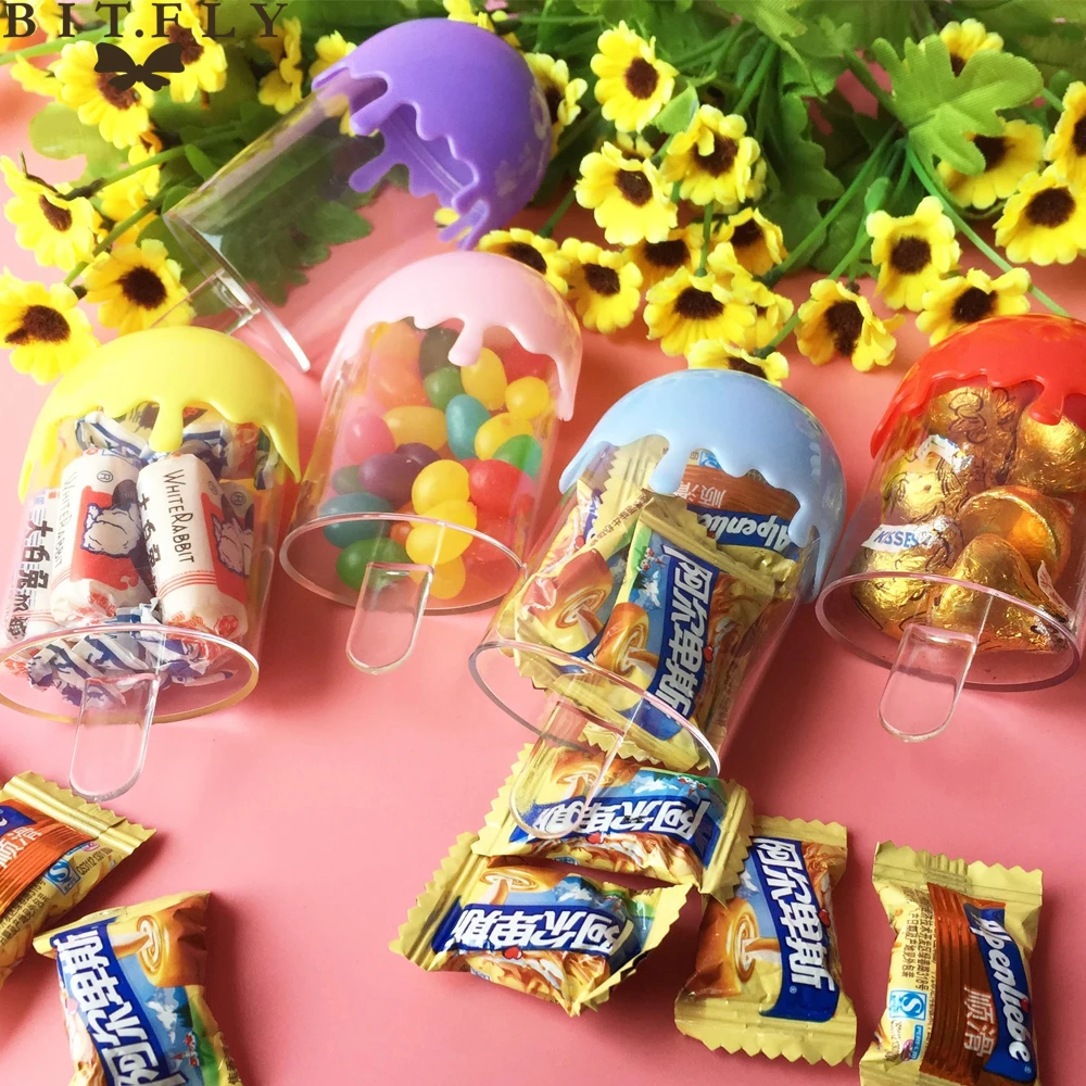 5pcs New Plastic Clear Candy Box Ice Cream Stick Children Cute Sweets Candy Box Baby Shower Birthday Gift Case Party Supplies