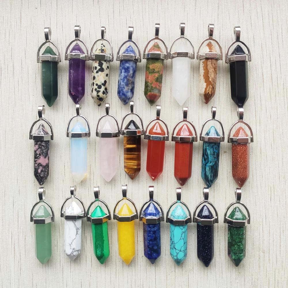 Wholesale 50pcs/Lot Fashion good quality Natural Stone mix charm point pillar crystal Pendants for necklace making free shipping