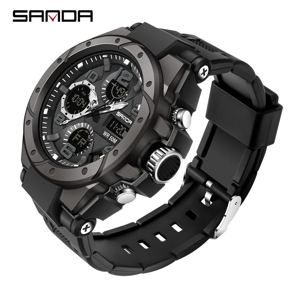 SANDA Sport Watches Mens 2021 Brand Military Waterproof Shockproof Watch Dual Display Auto Date Male Digital Wristwatches Reloj